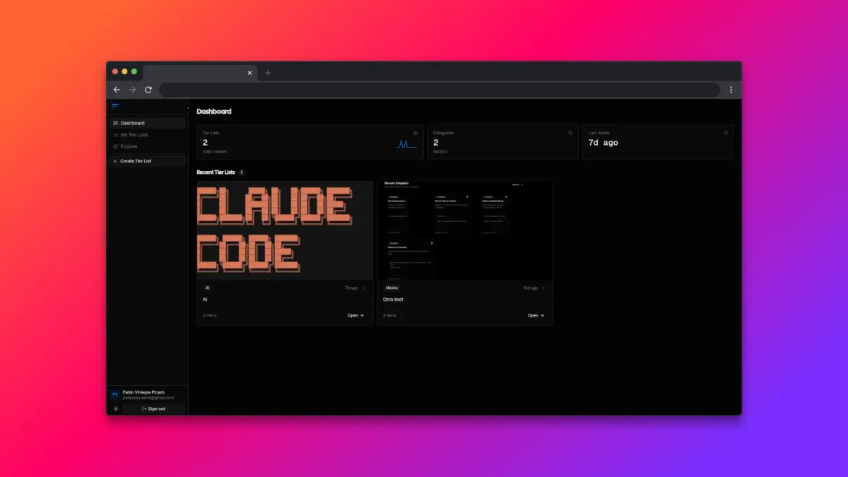 Captura de pantalla del proyecto Tier Maker