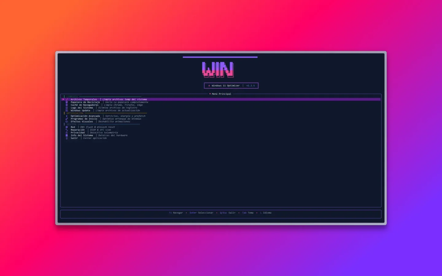 win_opt: TUI en Rust que reúne tareas de mantenimiento, privacidad y gestión del espacio de Windows 11 en un único binario.